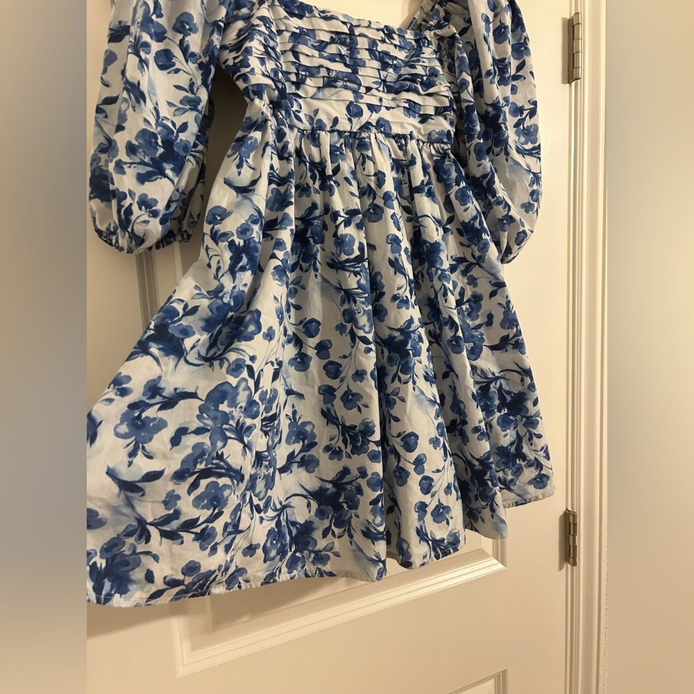 Abercrombie & Fitch Emerson Poplin Puff Sleeve Blue floral Mini Dress Sz XXS - Picture 10 of 14